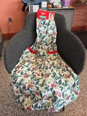 NWT Christmas Berry Holly Print Adult Baking Apron December Home 100% Cotton